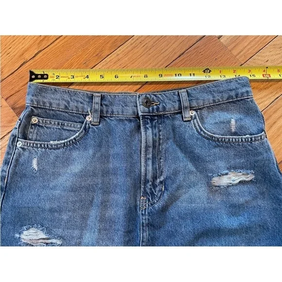 Free People We The Free Distressed Fly Blue Denim Mini Skirt BOHO Womens Size 28 - Picture 10 of 12